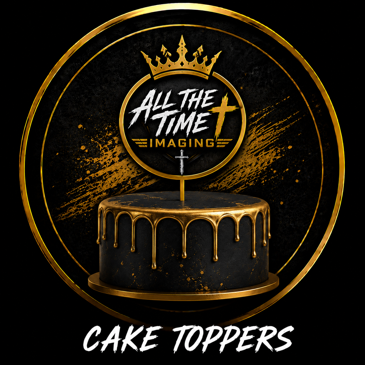 Custom event graphics, banners, cake toppers, and personalized decorations by All The Time Imaging